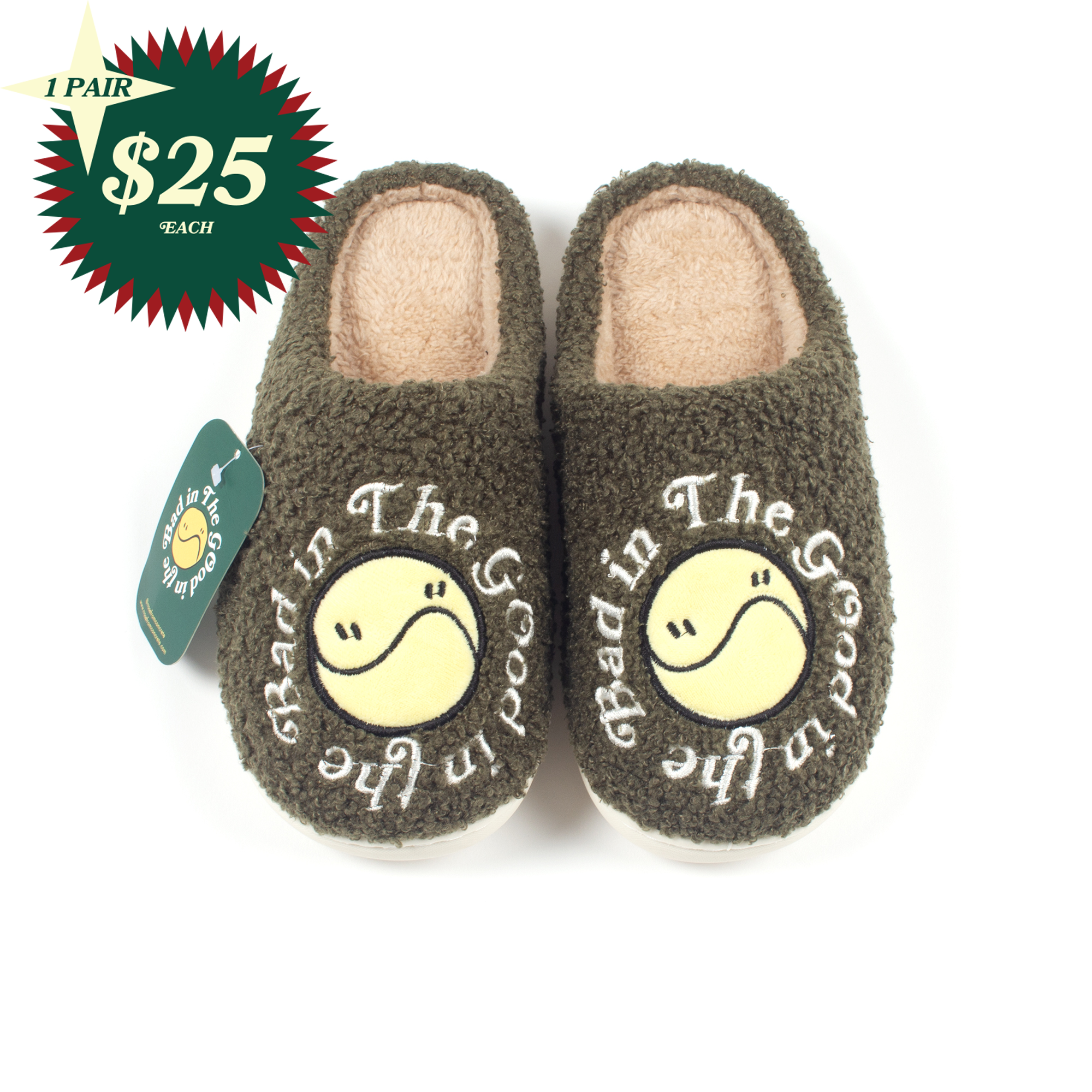 THE GOOD IN THE BAD HOUSE SLIPPERS - (OLIVE GREEN)