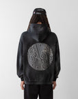 YIN YANG DISTRESSED HEAVYWEIGHT COZY HOODIE - (BLACK OUT)