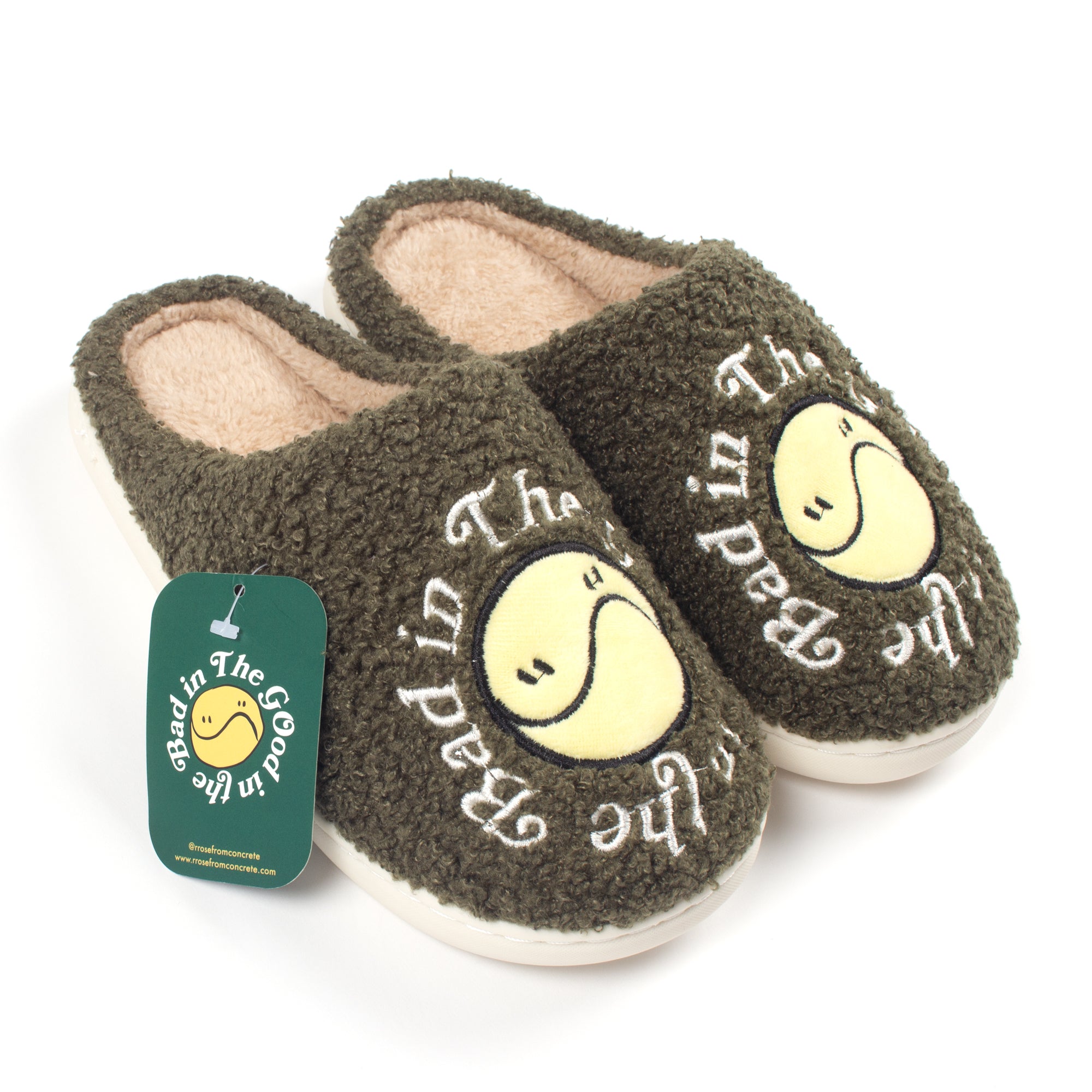 THE GOOD IN THE BAD HOUSE SLIPPERS - (OLIVE GREEN)