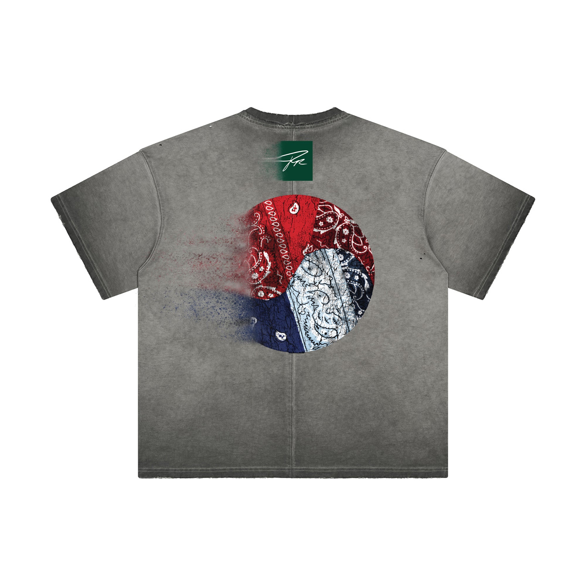 DISPERSED YIN YANG DISTRESSED HEAVYWEIGHT SHIRT - (FADED GREY)