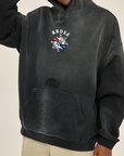 DISTRESSED SUN FADED COZY HOODIE - (VINTAGE BLACK)