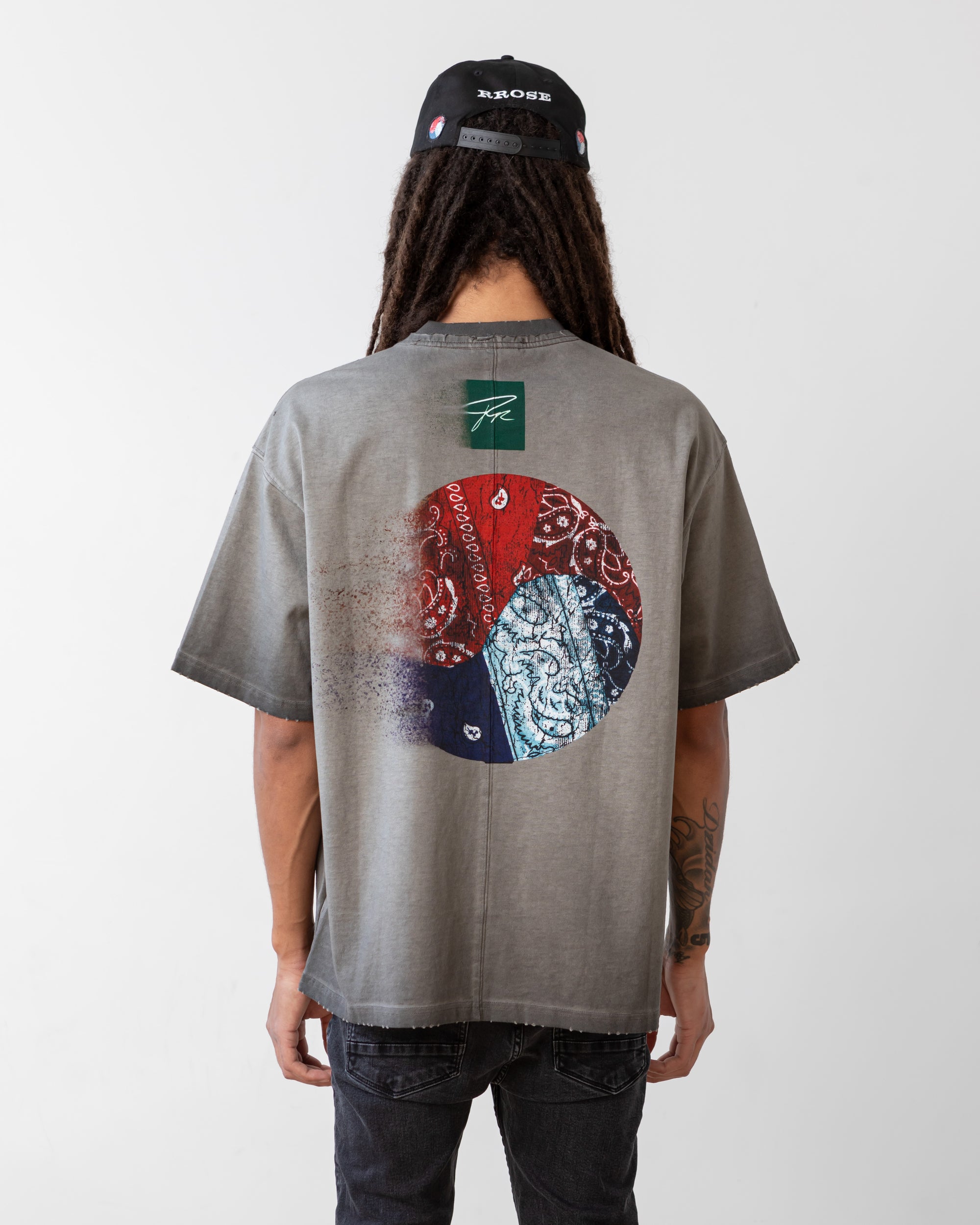 DISPERSED YIN YANG DISTRESSED HEAVYWEIGHT SHIRT - (FADED GREY)