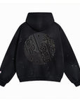 YIN YANG DISTRESSED HEAVYWEIGHT COZY HOODIE - (BLACK OUT)